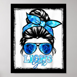 Retro Lions Girl Messy Bun Srts Team Matching Outf Poster