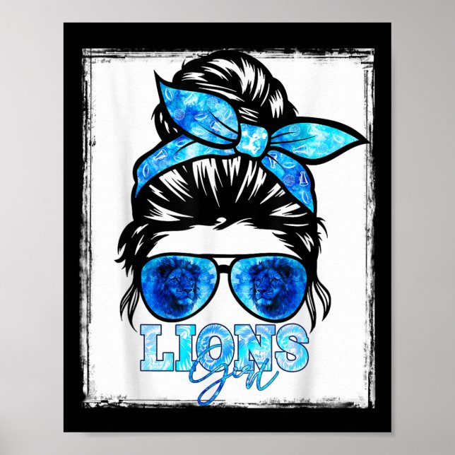 Retro Lions Girl Messy Bun Srts Team Matching Outf Poster (Front)