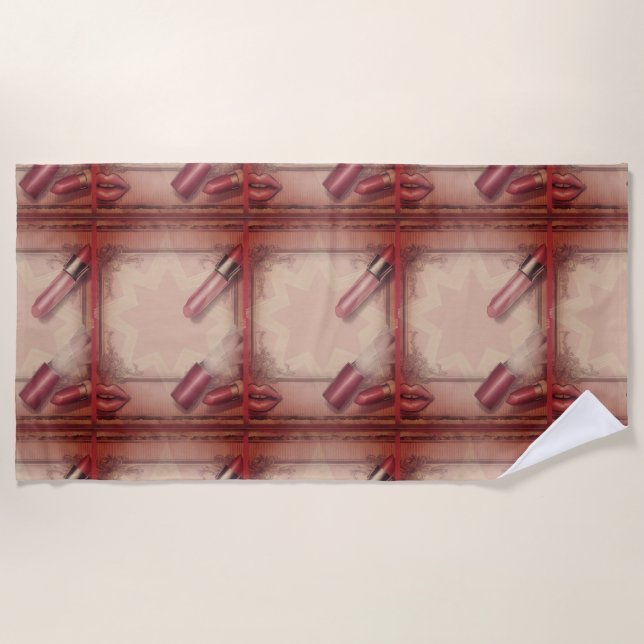 Retro Lipstick Beach Towel (Front)