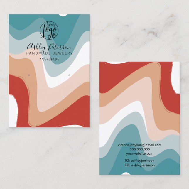 Retro liquid lines red blue logo jewellery earring business card (Front/Back)