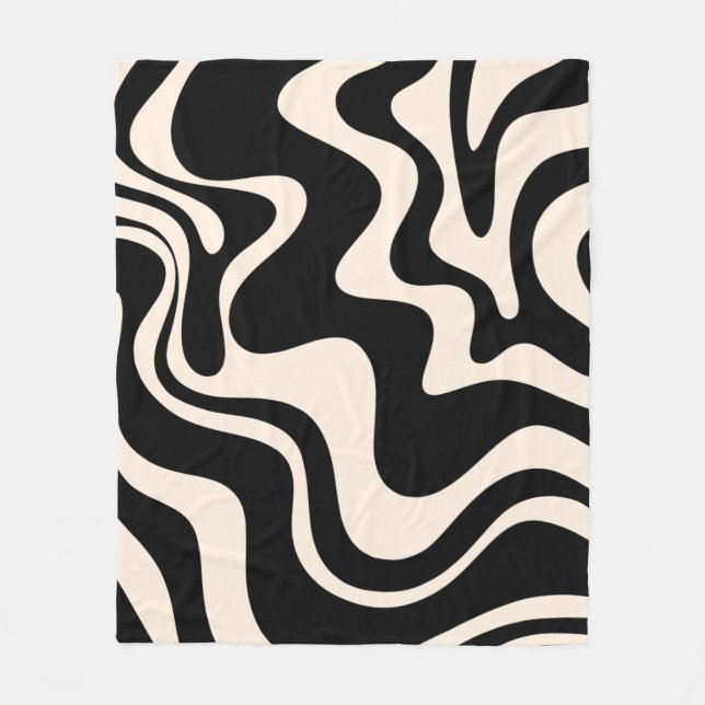 Retro Liquid Swirl Abstract Pattern Black Cream Fleece Blanket (Front)