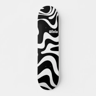 Retro Liquid Swirl Abstract Pattern Black & White Skateboard