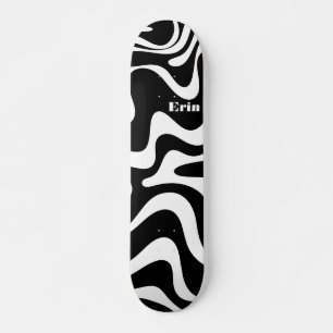 Retro Liquid Swirl Abstract Pattern Black & White Skateboard