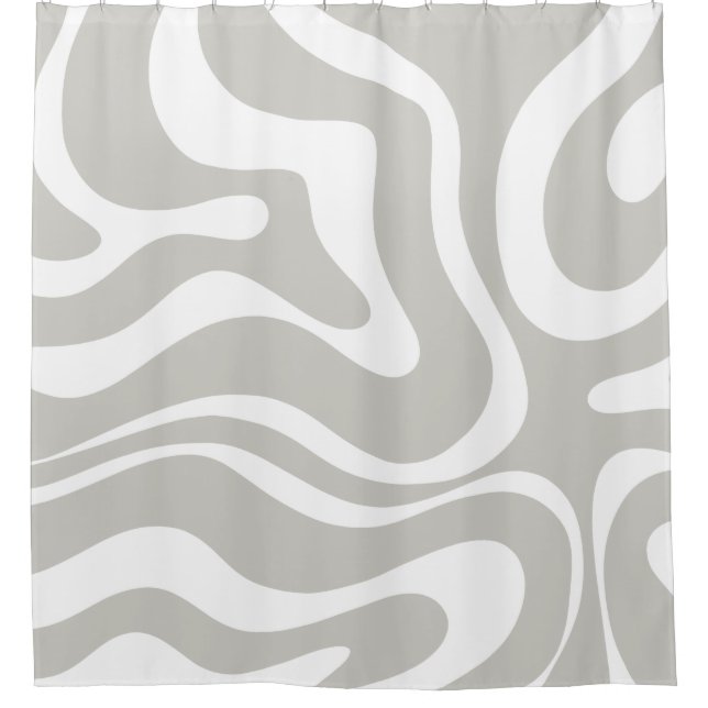 Retro Liquid Swirl Abstract Pattern Grey White Shower Curtain (Front)