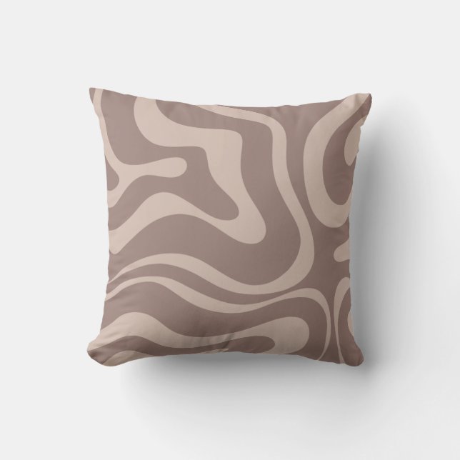 Retro Liquid Swirl Abstract Pattern in Cocoa Brown Cushion (Front)
