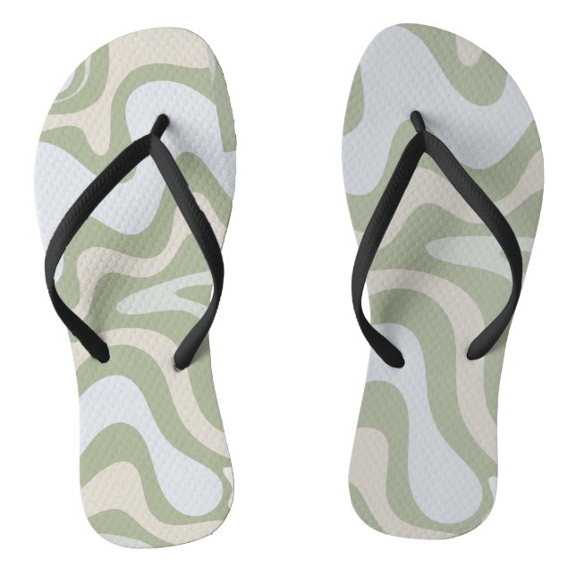 Retro Liquid Swirl Abstract Pattern in Sage Green Jandals (Footbed)