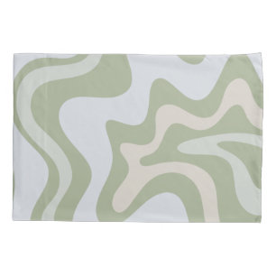 Retro Liquid Swirl Abstract Pattern in Sage Green Pillowcase