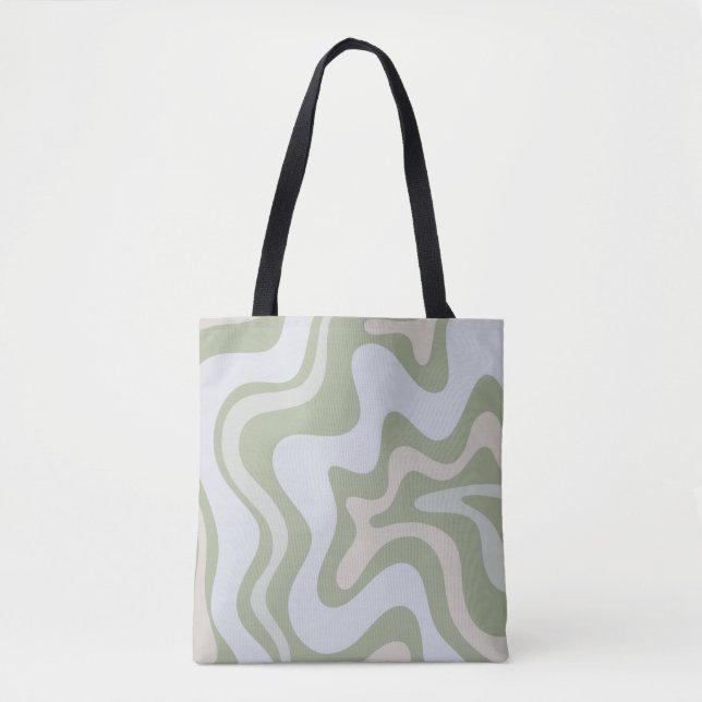 Retro Liquid Swirl Abstract Pattern in Sage Green Tote Bag (Front)