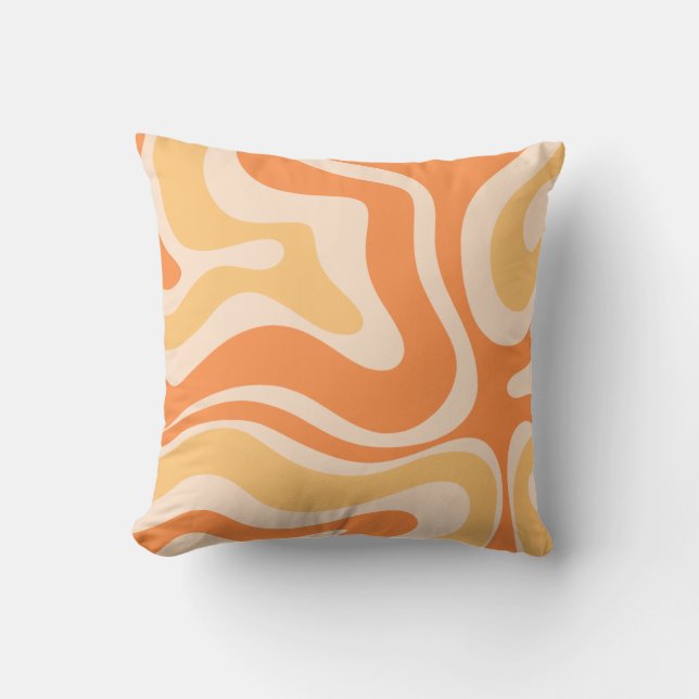Retro Liquid Swirl Abstract Pattern in Soft Orange Cushion (Front)