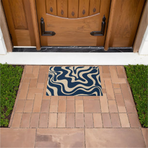 Retro Liquid Swirl Abstract Pattern Navy Blue Doormat