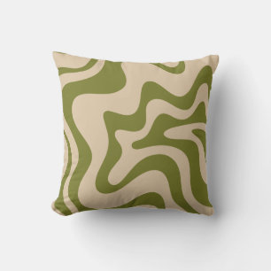 Retro Liquid Swirl Abstract Pattern Olive Green To Cushion