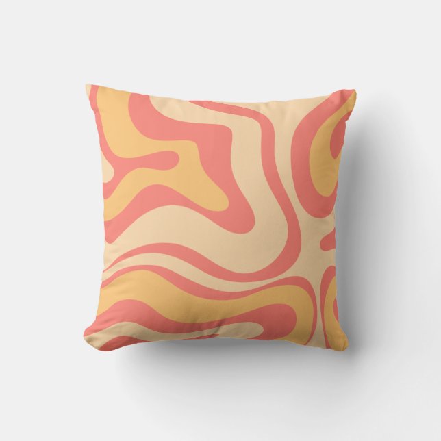 Retro Liquid Swirl Abstract Pattern Pink Yellow Cushion (Front)