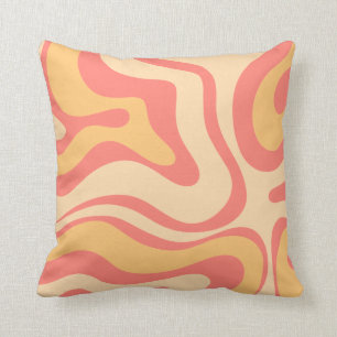Retro Liquid Swirl Abstract Pattern Pink Yellow Cushion