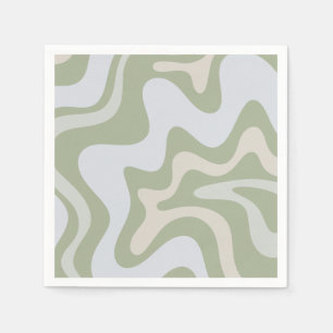 Retro Liquid Swirl Abstract Pattern Sage Napkin