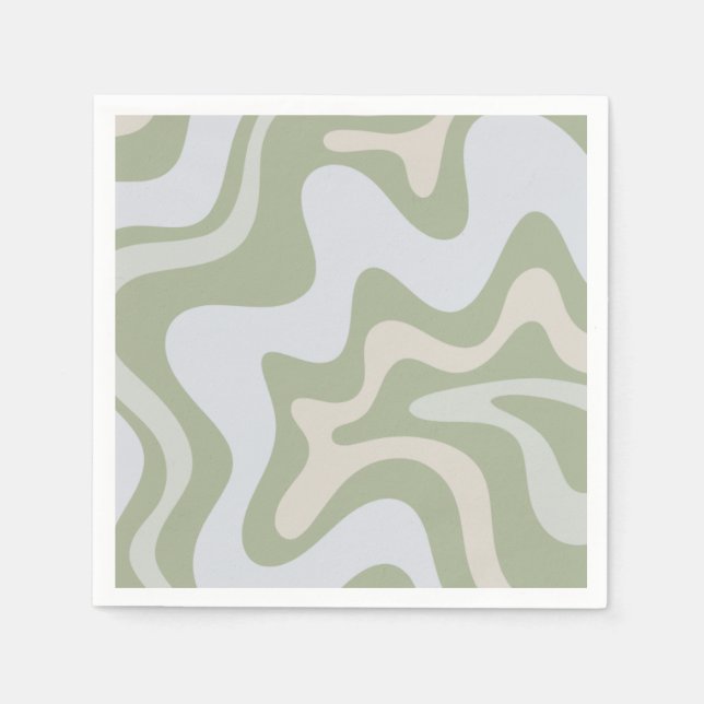 Retro Liquid Swirl Abstract Pattern Sage Napkin (Front)