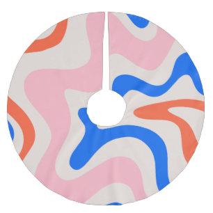 Retro Liquid Swirl Abstract Pink Orange Blue Brushed Polyester Tree Skirt