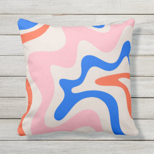 Retro Liquid Swirl Abstract Pink Orange Blue Cushion