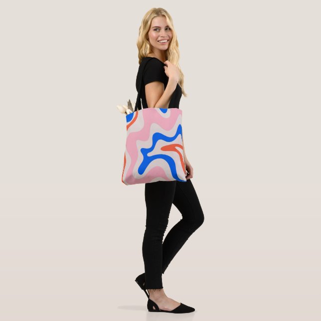 Retro Liquid Swirl Abstract Pink Orange Blue Tote Bag (On Model)