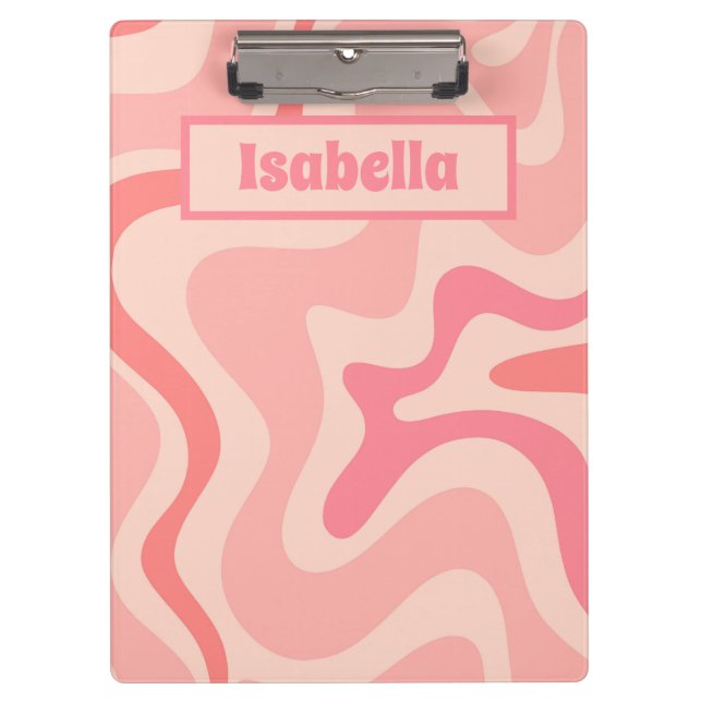 Retro Liquid Swirl Abstract Pink Personalised Clipboard (Front)