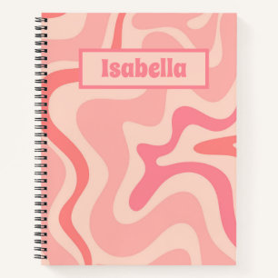 Retro Liquid Swirl Abstract Pink Personalised Notebook