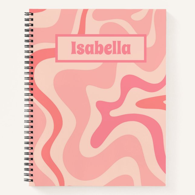 Retro Liquid Swirl Abstract Pink Personalised Notebook (Front)