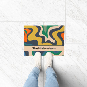 Retro Liquid Swirl Groovy Abstract Personalised Doormat