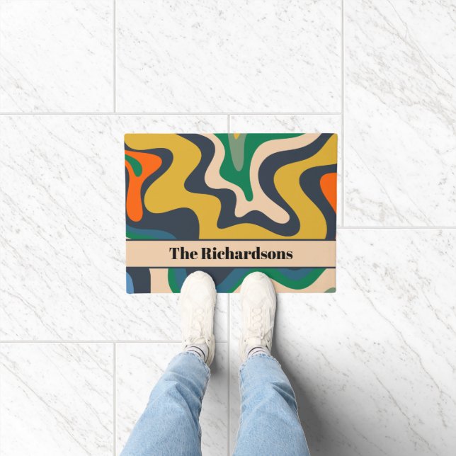 Retro Liquid Swirl Groovy Abstract Personalised Doormat (Indoor)