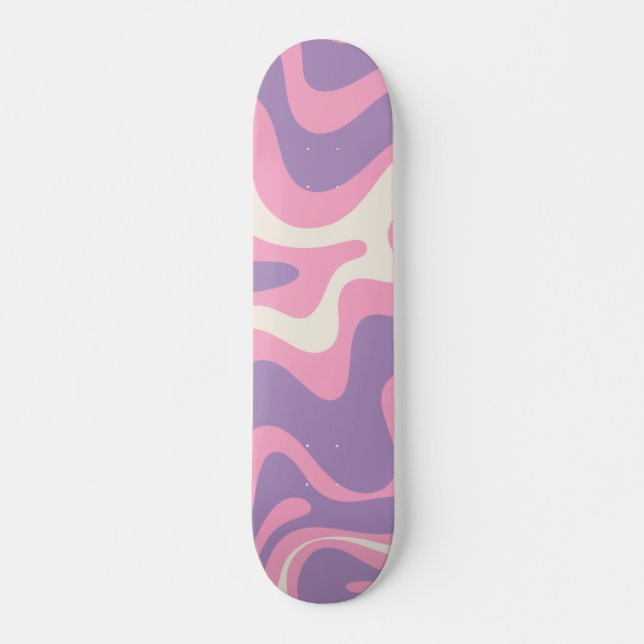 Retro Liquid Swirl Groovy Abstract Purple Pink Skateboard (Front)