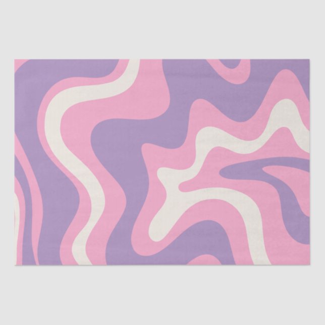 Retro Liquid Swirl Groovy Abstract Purple Pink Tissue Paper (Front)
