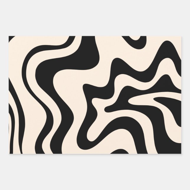 Retro Liquid Swirl Modern Abstract Pattern Black Wrapping Paper Sheet (Front)