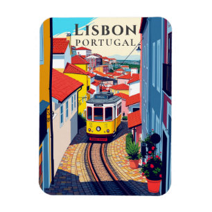 Retro Lisbon Tram Ride Vintage Travel Souvenir Magnet