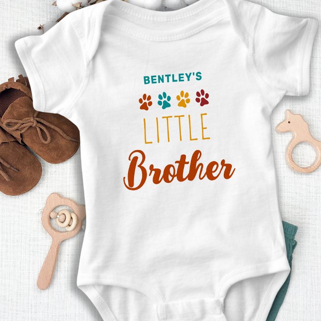 Retro Little Brother Personalised Pet Dog Lover  Baby Bodysuit (Creator Uploaded)