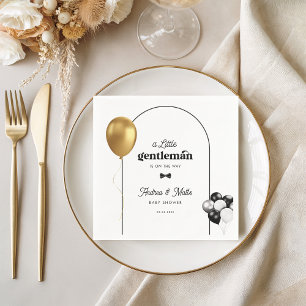 Retro Little Gentleman Balloons Boy Baby Shower Napkin