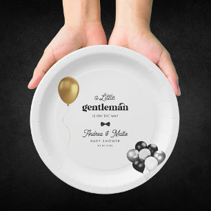 Retro Little Gentleman Balloons Boy Baby Shower Paper Plate