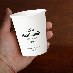 Retro Little Gentleman Black White Boy Baby Shower Paper Cups