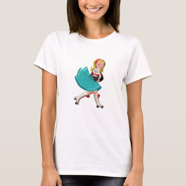 Retro little girl on roller skates T-Shirt (Front)