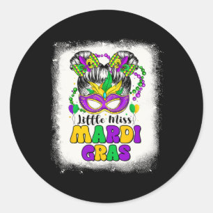 Retro Little Miss Mardi Gras Outfit Youth Girl Wom Classic Round Sticker