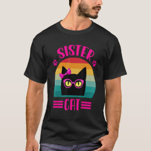 Retro Little Sister Cat With Pink Glasses Cat T-Shirt