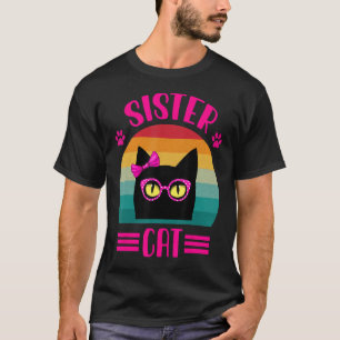 Retro Little Sister Cat With Pink Glasses Cat T-Shirt