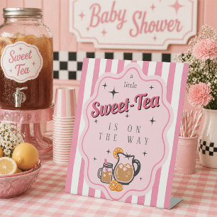 Retro Little Sweet Tea Is On The Way Baby Shower Pedestal Sign