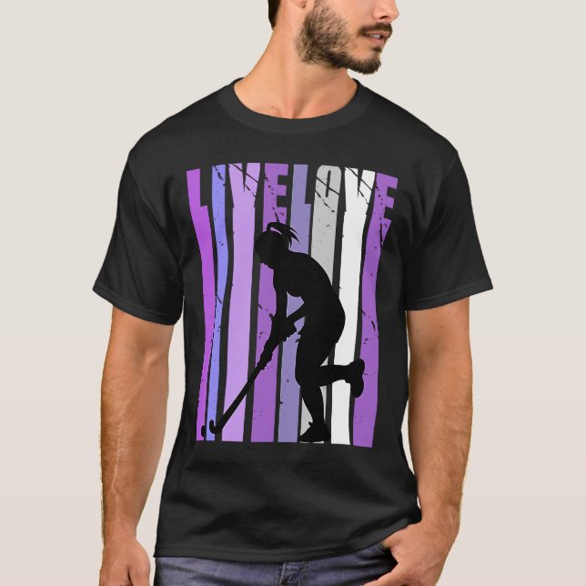 Retro Live Love Field Hockey Birthday Silhouette C T-Shirt (Front)