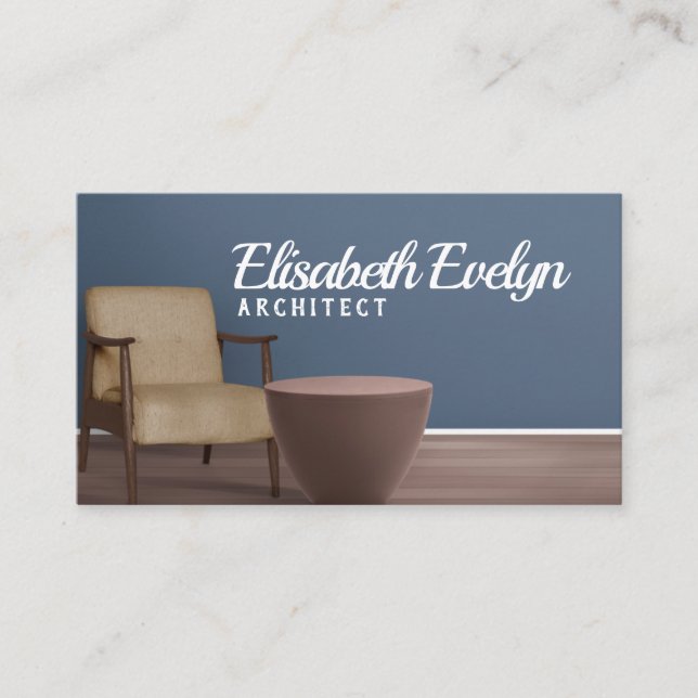 Retro living room interior design business card (Front)