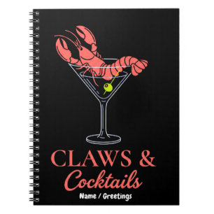 Retro Lobster Martini Claws and Cocktails Coastal Notebook