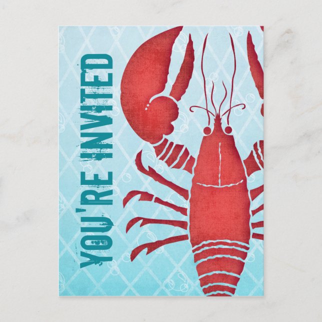Retro Lobster Postcard Invitation (Front)
