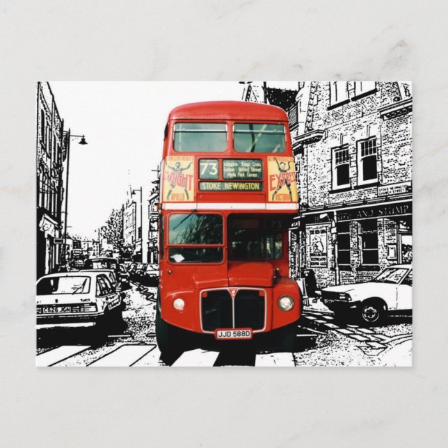 Retro London Bus on Black White Background Postcard (Front)