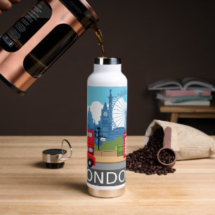 Retro London skyline Landmarks Water Bottle