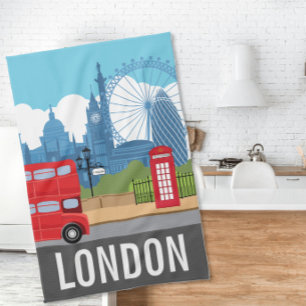 Retro London Tea Towel – Iconic Landmarks