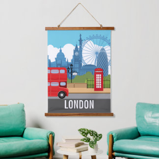 Retro London travel print – Iconic Landmarks Hanging Tapestry