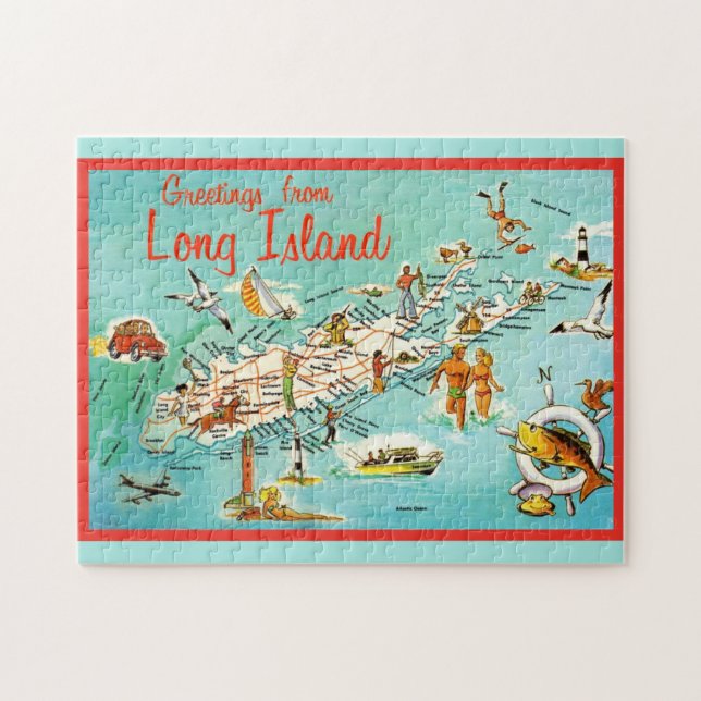 Retro Long Island 11x14 Map Jigsaw Puzzle (Horizontal)