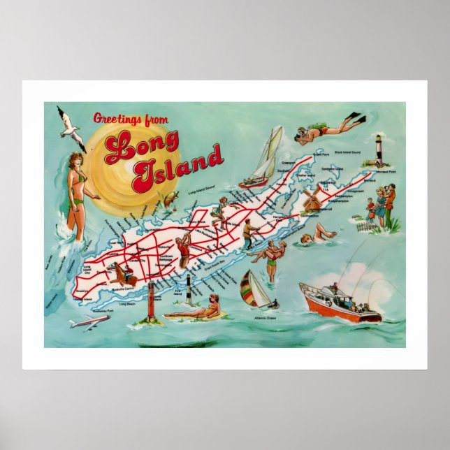 Retro Long Island 20x28  Map Print (Front)